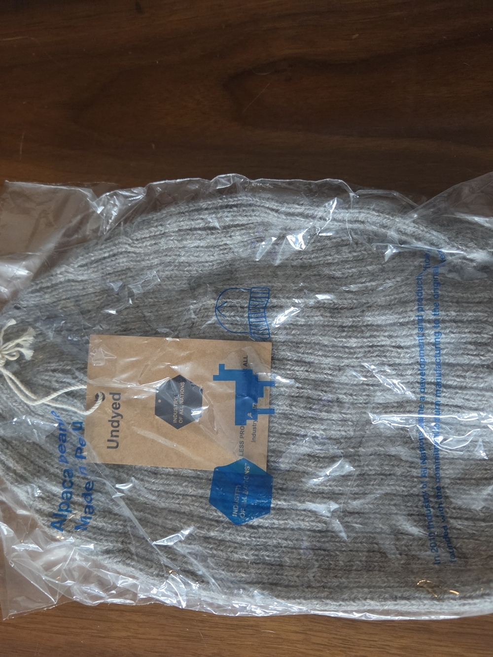 Undyed Ribbed Knit Alpaca Beanie - Natural Gray